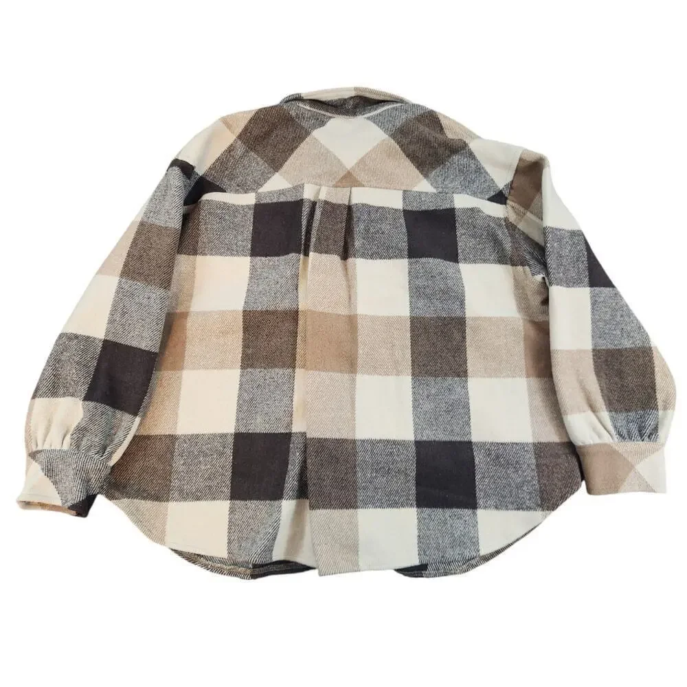 Ott women's shacket sz M/L oversized shirt button front browns‎ lined